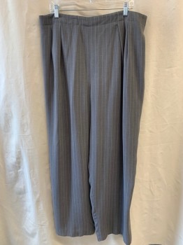Womens, 1990s Vintage, Suit, Pants, RENA ROWAN, Gray, White, Polyester, Stripes - Pin, Side Zip with 1 Button Closure, Elastic Waist Sides. Pleated Front