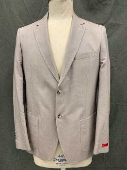 Mens, Sportcoat/Blazer, MATTARAZI, Taupe, Cotton, Solid, 46L, Single Breasted, Collar Attached, Notched Lapel, Hand Picked Collar/Lapel, 4 Pockets, Long Sleeves, Brown Suede Elbow Patches