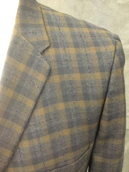 EAGLE CLOTHES, Charcoal Gray, Brown, Black, Wool, Plaid, Grid , Charcoal/Black/Brown Plaid with Brown Grid Overlay, Single Breasted, Collar Attached, Notched Lapel, 3 Pockets, 3 Buttons
