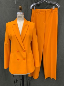 HUGO BOSS, Orange, Polyester, Viscose, Solid, Double Breasted, C.A., Peaked Lapel, 2 Pckts, L/S
