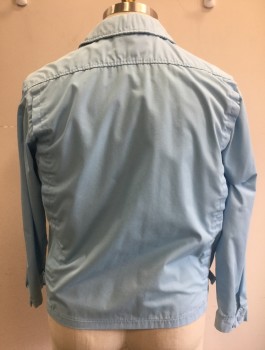 Mens, Windbreaker, JC PENNEY, Baby Blue, Poly/Cotton, Solid, 44, Zip Front, Collar Attached, Yoke Across Chest, 2 Pockets, Self Straps/Buckles at Side Waist,