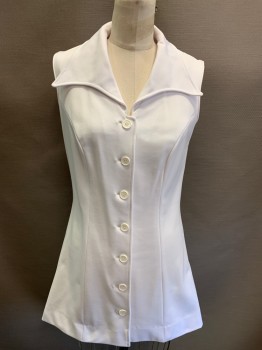 Womens, Athletic, MTO, White, Polyester, Solid, W30, B34, H34, Tennis Dress, Sleeveless, Button Front, Wide Novelty Collar, Short