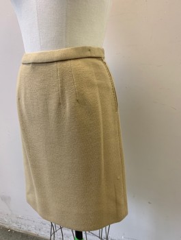 Womens, 1960s Vintage, Skirt, BY DAMON, Beige, Wool, Solid, H:37, W:27, Knit, Mini Skirt, 1" Wide Waistband, Invisible Zipper at Side, 1960's **Wear/Holes on Waistband