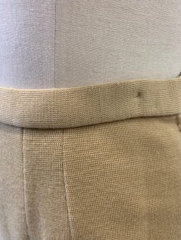 BY DAMON, Beige, Wool, Solid, Knit, Mini Skirt, 1" Wide Waistband, Invisible Zipper at Side, 1960's **Wear/Holes on Waistband