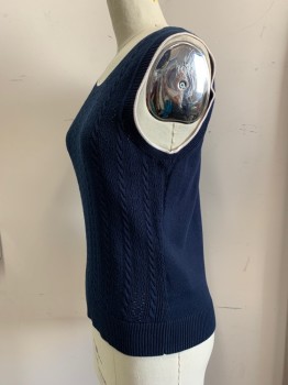 Womens, Sweater Vest, BROOKS BROTHERS, Navy Blue, White, Cotton, Solid, XS, Round Neck, White Trim