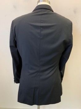 HUGO BOSS, Black, Viscose, Acetate, Solid, 2 Buttons, Single Breasted, Notched Lapel, 3 Pockets