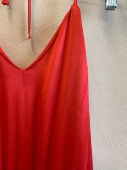 Womens, Jumpsuit, JJ & CA, Red, Acetate, Solid, W26-30, B:36, H:40, Satin, Halter, V-Neck, Open Back, Elastic Waistband, Wide Legs, 2 Pockets, Zip Back, **With Matching Tie Belt