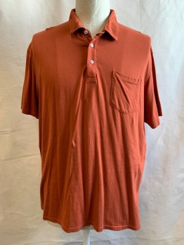 FALLS CREEK, Dk Orange, Cotton, Solid, 3 Buttons Placket, Collar Attached, Short Sleeves, 1 Pocket