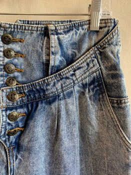 Womens, Jeans, CHAC, Lt Blue, Cotton, Acid Wash, W30, Pleated Front, 2 Pockets, Bttn. Fly, Belt Loops, Tapered Leg, 1 Button at Back