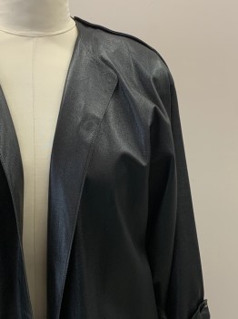 Womens, Leather Jacket, JEAN MUIR, Black, Leather, Solid, 8, L/S, Open Front, Side Pockets, Black Piping