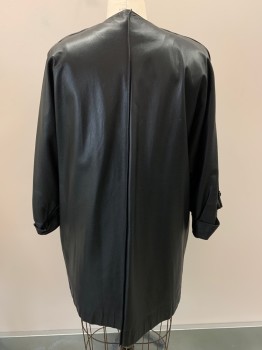Womens, Leather Jacket, JEAN MUIR, Black, Leather, Solid, 8, L/S, Open Front, Side Pockets, Black Piping