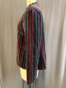 Womens, Blazer, TANJAY, Gray, Multi-color, Cotton, Rayon, Stripes - Vertical , B36, Velvet, No Closures, Stand Collar, Wrinkled From A Washing