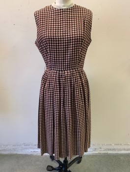 Womens, 1950s Vintage, Dress, N/L, Lt Pink, Black, Rayon, Check , W:27, B:36, Sleeveless, Contrasting Gray Band Collar with V Shaped Front, Gathered Waist, Knee Length, CB Zipper, Has Matching Top (CF033123)