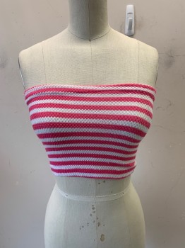 Womens, Top, NL, Pink, White, Polyester, Lycra, Stripes, OS, Tube Top, Knit