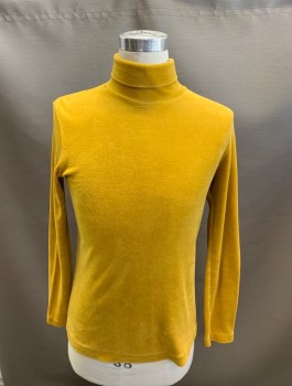 Mens, Shirt, BENETTON, Goldenrod Yellow, Cotton, Polyester, Solid, C:40, M, Velour, Turtleneck, L/S