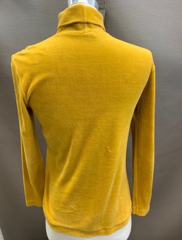 Mens, Shirt, BENETTON, Goldenrod Yellow, Cotton, Polyester, Solid, C:40, M, Velour, Turtleneck, L/S