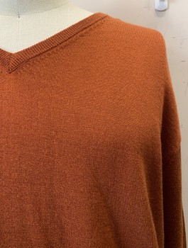 Mens, Pullover Sweater, TAGIO, Caramel Brown, Wool, Acrylic, Solid, 3XL, V-N, L/S,