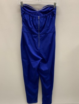 Womens, Jumpsuit, ALYTHEA, Royal Blue, Polyester, Solid, S, Strapless, 2' 1/2" Waistband, Pleats, Side Pockets, Zip Back