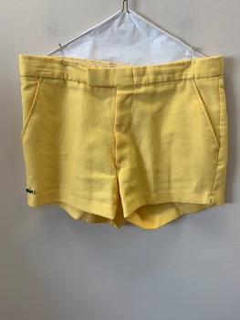 Mens, Shorts, LACOSTE, Yellow, Cotton, Solid, W36, Slant Pockets, Zip Front, F.F,