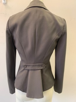 Womens, Suit, Jacket, REBECCA TAYLOR, Dk Olive Grn, Polyester, Viscose, Solid, 0, Notched Lapel, Seams with Hand Picked Stitching, Princess Seams, 2 Welt Pockets, Belt Attachment at Back with 2 Buttons
