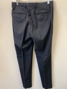 Mens, Suit, Pants, CALVIN KLEIN, Black, Wool, Stripes - Pin, I: 34", W:30", Flat Front, Button Tab, Belt Loops, 4 Pockets