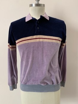 Mens, Sweater, PREMIERE COLLECTIONS, Mauve Purple, Navy Blue, Cream, Red Burgundy, Cotton, Polyester, Color Blocking, C44, L, L/S, Collar Attached, 2 Buttons,