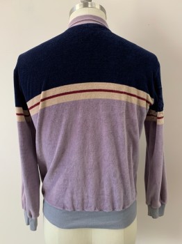 Mens, Sweater, PREMIERE COLLECTIONS, Mauve Purple, Navy Blue, Cream, Red Burgundy, Cotton, Polyester, Color Blocking, C44, L, L/S, Collar Attached, 2 Buttons,