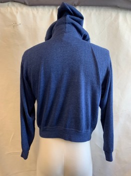 Mens, Sweater, N/L, Dk Blue, Cotton, Heathered, S, HOODIE, Zip Front, 2 Pockets, Drawstring at Hoodie *Aged/Distressed*