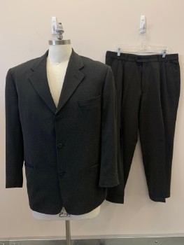 JHANE BARNES, Black, Gray, Wool, 2 Color Weave, 3 Buttons, Twill Weave, SB. Notched Lapel, 3 Welt Pockets,