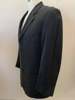 JHANE BARNES, Black, Gray, Wool, 2 Color Weave, 3 Buttons, Twill Weave, SB. Notched Lapel, 3 Welt Pockets,