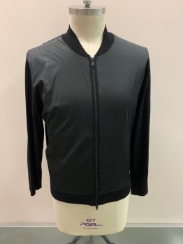 Mens, Casual Jacket, THEORY, Black, Polyester, Solid, L, Band Collar, Zip Front, 2 Pockets,