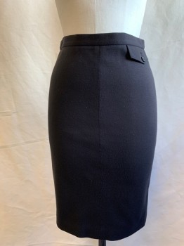 Womens, Skirt, Knee Length, BCBG, Black, Acrylic, Polyester, Solid, W 28, 4, H 37, Knit, 1" Waistband,  Faux Flap Pocket Front, Zip Back with Button Tab, Slit Center Back Hem