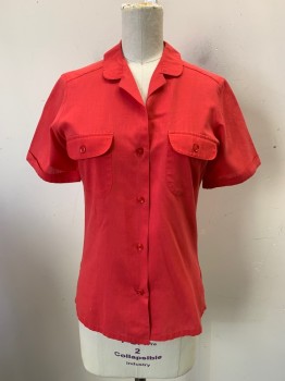JEAN NICOLE, Red, Poly/Cotton, Solid, C.A., Button Front, S/S, 2 Pockets