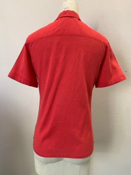 Womens, Blouse, JEAN NICOLE, Red, Poly/Cotton, Solid, B: 30, C.A., Button Front, S/S, 2 Pockets