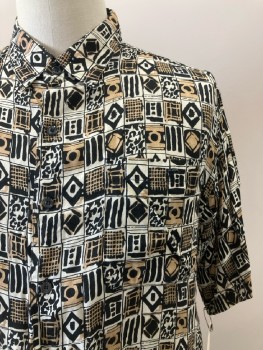Mens, Shirt, EXCHANGE, L, Black, Multi-color, Hawaiian Print, C.A., B.F., S/S, 1 Pocket