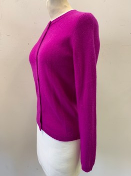 Womens, Cardigan Sweater, Bloomingdale, Magenta Purple, Cashmere, Solid, XS, L/S, Button Front, Crew Neck,