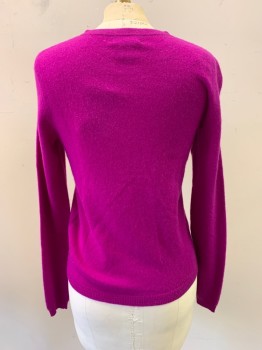 Womens, Cardigan Sweater, Bloomingdale, Magenta Purple, Cashmere, Solid, XS, L/S, Button Front, Crew Neck,