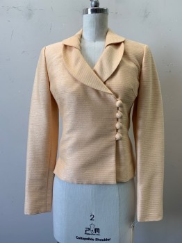 Womens, Suit, Jacket, KASPER, Lt Orange, Polyester, Rayon, Stripes, 2P, Double Breasted, 4 Buttons, Doubled Shawl Lapel