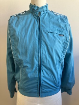 Mens, Jacket, REPAGE, S, Turquoise, Solid, C.A. With Strap, Zip Front, 3 Pockets With Zipper, White Piping