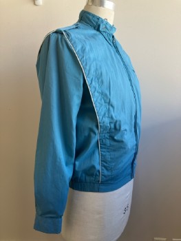 REPAGE, Turquoise, Solid, C.A. With Strap, Zip Front, 3 Pockets With Zipper, White Piping