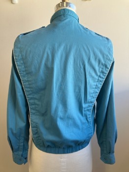 REPAGE, Turquoise, Solid, C.A. With Strap, Zip Front, 3 Pockets With Zipper, White Piping