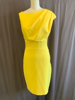 BLACK HALO, Yellow, Polyester, Solid, Round Neck, Cap Left Sleeve With 3 Pleats, Wide Waist Band, Side Zipper, Back Slit