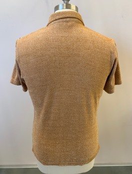 Mens, Polo Shirt, PEBBLE BEACH, Camel Brown, White, Multi-color, Poly/Cotton, 2 Color Weave, M, S/S, 3 Bttns, Chest Pocket, Faux Epaulets