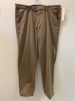 NO LABEL, Brown, Cotton, Solid, F.F, Side Pockets, Zip Front, Belt Loops