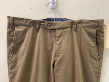NO LABEL, Brown, Cotton, Solid, F.F, Side Pockets, Zip Front, Belt Loops