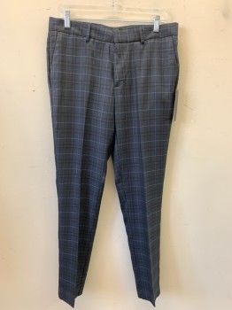 NEW LOOK, Navy Blue, Black, Polyester, Viscose, Plaid, F.F, 4 Pockets, Belt Loops, *Stain on Back* DOUBLE PANTS