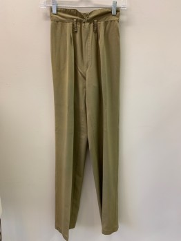 BOTTOMS UP, Khaki Brown, Wool, Polyester, Solid, Pleated, Zip Front, Belt Loops