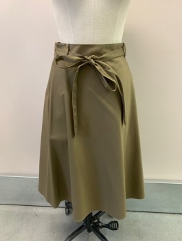 Womens, Skirt, Below Knee, THEORY, Putty/Khaki Gray, Cotton, Solid, S, WRAP STYLE, Belt Loops, Ties At Waist