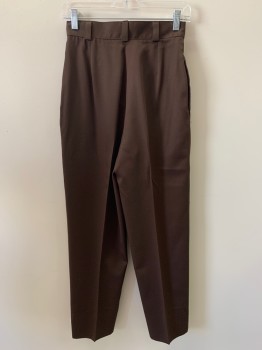 Womens, Pants, HAGGAR, Dk Brown, Cotton, Solid, W26, Pleated, Side Pockets, Zip Front, Belt Loops