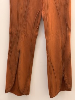 NO LABEL, Pumpkin Spice Orange, Polyester, Cotton, Solid, F.F, Piping Detail, Front Slits, Back Zip, Aged, Made To Order,